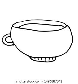 Hand draw element for kitchen utensils, cooking tools. Cup with a pattern on an isolated white background.