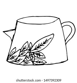 Hand draw element for kitchen utensils, cooking tools. Kettle on an isolated white background.