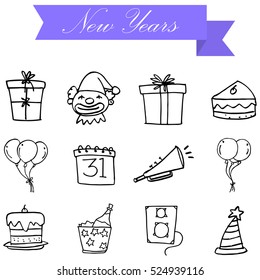 Hand draw element new year icons