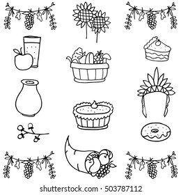Hand draw element thanksgiving on doodles vector art
