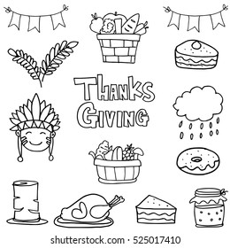 Hand draw element thanksgiving on doodles vector art