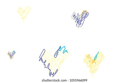 Hand Draw, Embroidered, Stylish Blue and Yellow Hearts of Different Size on White Background