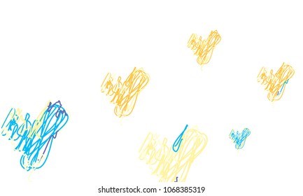 Hand Draw, Embroidered, Stylish Blue and Yellow Hearts of Different Size on White Background