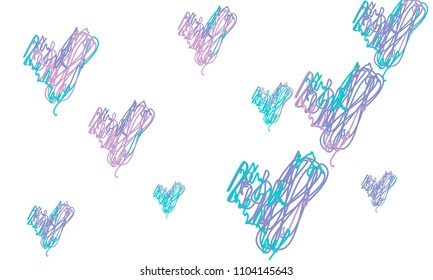 Hand Draw, Embroidered, Stylish Blue and Violet Hearts of Different Size on White Background