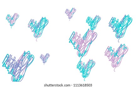 Hand Draw, Embroidered, Stylish Blue and Violet Hearts of Different Size on White Background