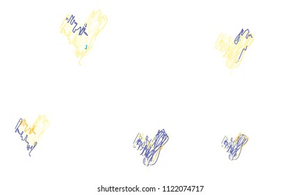 Hand Draw, Embroidered, Stylish Blue and Yellow Hearts of Different Size on White Background