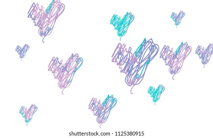 Hand Draw, Embroidered, Stylish Blue and Violet Hearts of Different Size on White Background