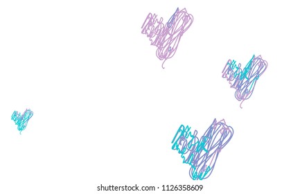 Hand Draw, Embroidered, Stylish Blue and Violet Hearts of Different Size on White Background