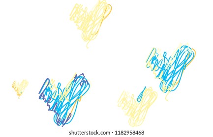 Hand Draw, Embroidered, Stylish Blue and Yellow Hearts of Different Size on White Background