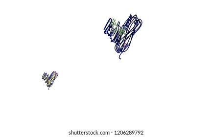 Hand Draw, Embroidered, Stylish Blue, Green, Violet and Black Hearts of Different Size on White Background
