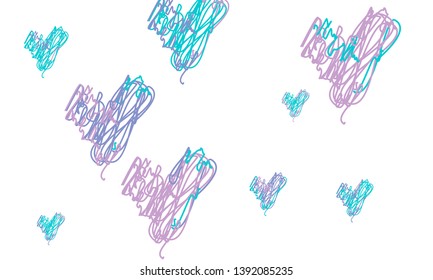 Hand Draw, Embroidered, Stylish Blue and Violet Hearts of Different Size on White Background