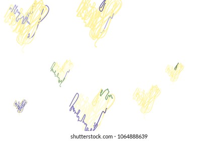 Hand Draw, Embroidered, Stylish Green, Blue and Yellow Hearts of Different Size on White Background