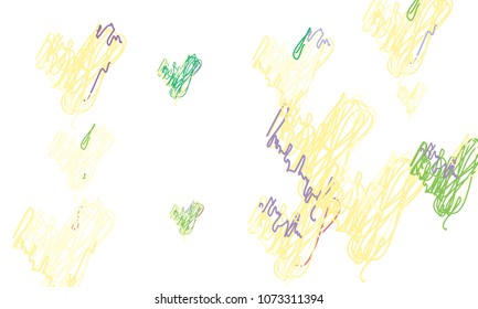 Hand Draw, Embroidered, Stylish Green, Yellow, Red and Blue Hearts of Different Size on White Background