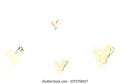 Hand Draw, Embroidered, Stylish Green, Blue and Yellow Hearts of Different Size on White Background
