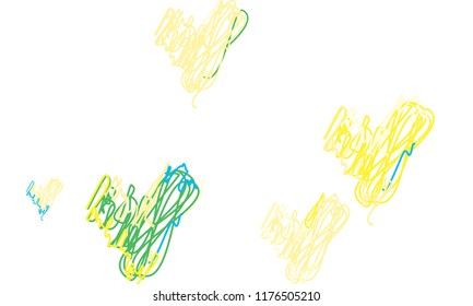 Hand Draw, Embroidered, Stylish Green, Yellow, Red and Blue Hearts of Different Size on White Background