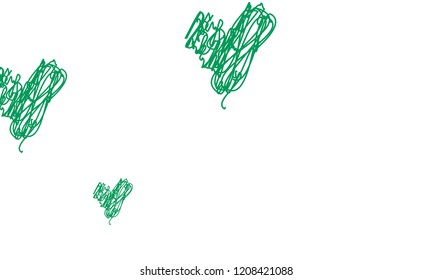 Hand Draw, Embroidered, Stylish Green Hearts of Different Size on White Background