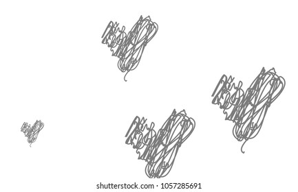 Hand Draw, Embroidered, Stylish Grey Hearts of Different Size on White Background
