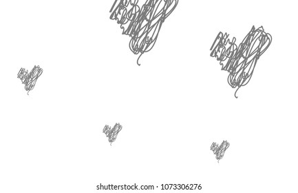 Hand Draw, Embroidered, Stylish Grey Hearts of Different Size on White Background