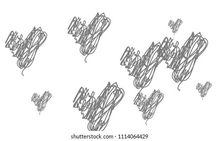 Hand Draw, Embroidered, Stylish Grey Hearts of Different Size on White Background