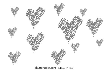 Hand Draw, Embroidered, Stylish Grey Hearts of Different Size on White Background