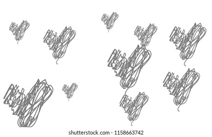 Hand Draw, Embroidered, Stylish Grey Hearts of Different Size on White Background