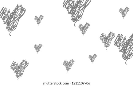 Hand Draw, Embroidered, Stylish Grey Hearts of Different Size on White Background