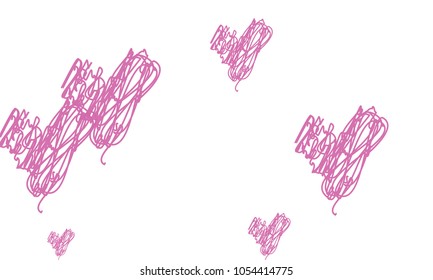 Hand Draw, Embroidered, Stylish Violet Hearts of Different Size on White Background
