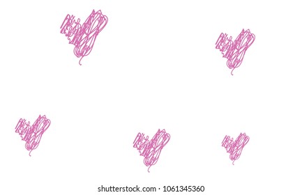 Hand Draw, Embroidered, Stylish Violet Hearts of Different Size on White Background