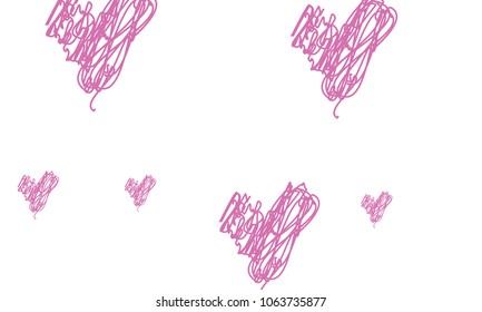Hand Draw, Embroidered, Stylish Violet Hearts of Different Size on White Background