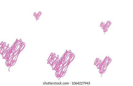 Hand Draw, Embroidered, Stylish Violet Hearts of Different Size on White Background