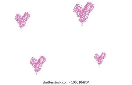 Hand Draw, Embroidered, Stylish Violet Hearts of Different Size on White Background