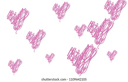 Hand Draw, Embroidered, Stylish Violet Hearts of Different Size on White Background