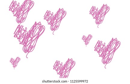 Hand Draw, Embroidered, Stylish Violet Hearts of Different Size on White Background