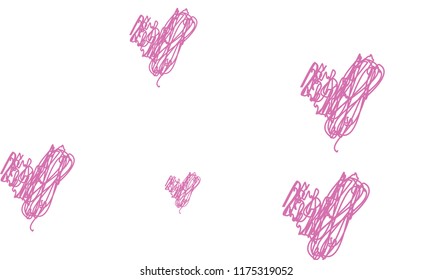 Hand Draw, Embroidered, Stylish Violet Hearts of Different Size on White Background