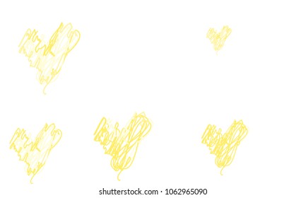 Hand Draw, Embroidered, Stylish Yellow Hearts of Different Size on White Background