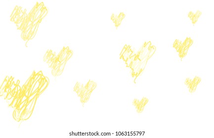 Hand Draw, Embroidered, Stylish Yellow Hearts of Different Size on White Background