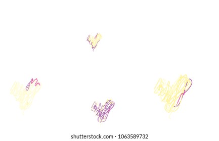 Hand Draw, Embroidered, Stylish Yellow and Violet Hearts of Different Size on White Background