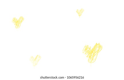 Hand Draw, Embroidered, Stylish Yellow Hearts of Different Size on White Background