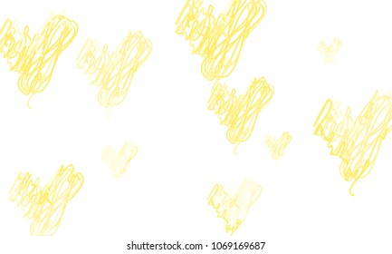 Hand Draw, Embroidered, Stylish Yellow Hearts of Different Size on White Background