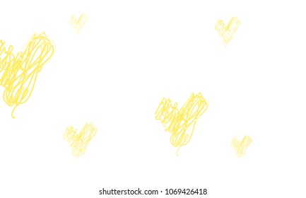 Hand Draw, Embroidered, Stylish Yellow Hearts of Different Size on White Background