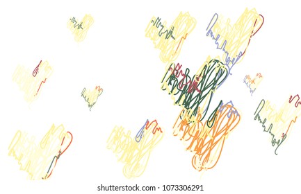 Hand Draw, Embroidered, Stylish Yellow, Red, Blue and Green Hearts of Different Size on White Background