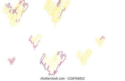 Hand Draw, Embroidered, Stylish Yellow and Violet Hearts of Different Size on White Background