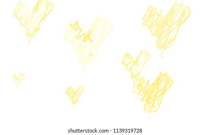 Hand Draw, Embroidered, Stylish Yellow Hearts of Different Size on White Background