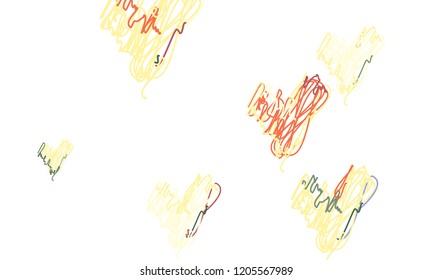 Hand Draw, Embroidered, Stylish Yellow, Red, Blue and Green Hearts of Different Size on White Background