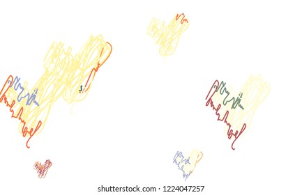 Hand Draw, Embroidered, Stylish Yellow, Red, Blue and Green Hearts of Different Size on White Background