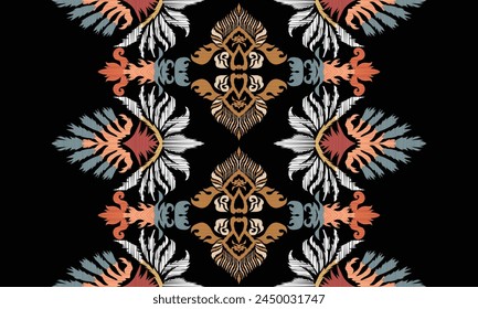 Hand draw Ethnic abstract ikat art. Seamless pattern in tribal, folk embroidery, and Mexican style. Aztec geometric art ornament print.great for textiles, banners, wallpapers, wrapping vector.