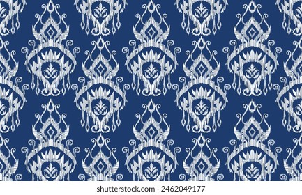 Hand draw Ethnic geometric fabric pattern .Ikat embroidery Ethnic oriental Pixel pattern blue background.great for textiles, banners, wallpapers, wrapping vector design.