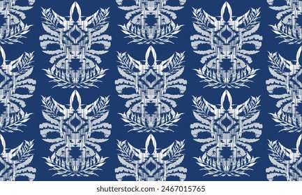 Hand draw Ethnic geometric fabric pattern .Ikat embroidery Ethnic oriental Pixel pattern.Aztec style abstract vector illustration.blue background.great for textiles, banners, wallpapers.