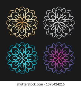 Hand draw ethnic mandala with four color gradient for decor and designs. Hand draw boho element for greeting card or businesses banner. Can be used for textile and warping paper.