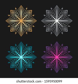 Hand draw ethnic mandala with four color gradient for decor and designs. Hand draw boho element for greeting card or businesses banner. Can be used for textile and warping paper.